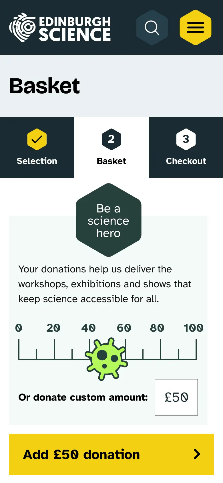 Donation page for Edinburgh Science