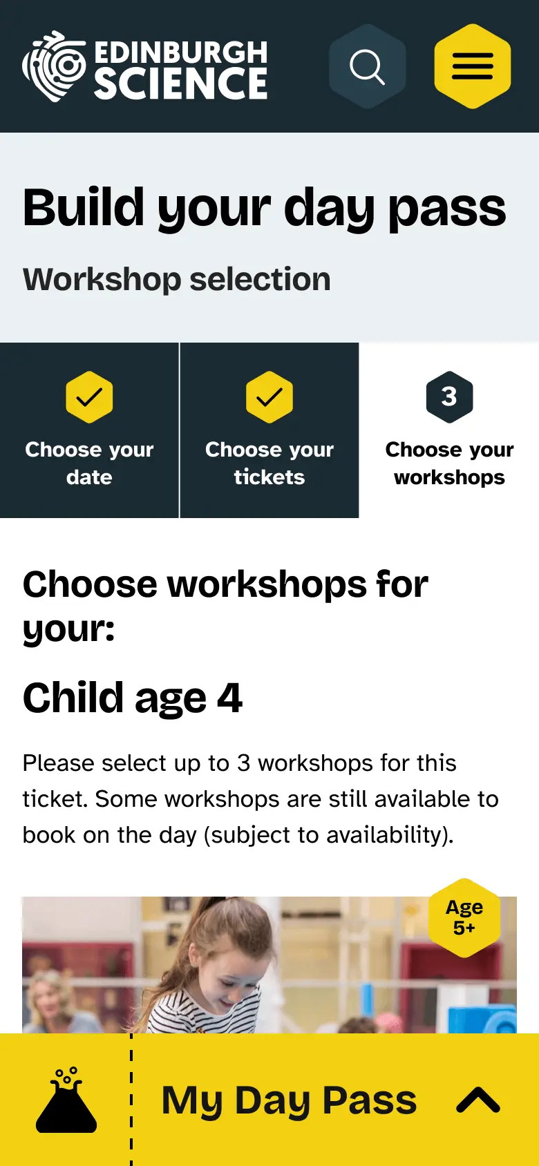 Workshop booking page for Edinburgh Science