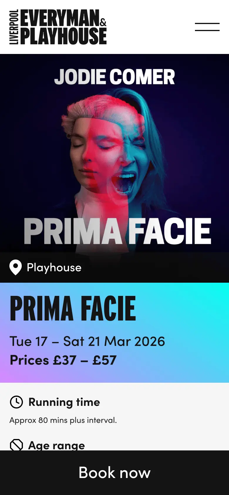 Show page for Prima Facie at Liverpool Everyman & Playhouse