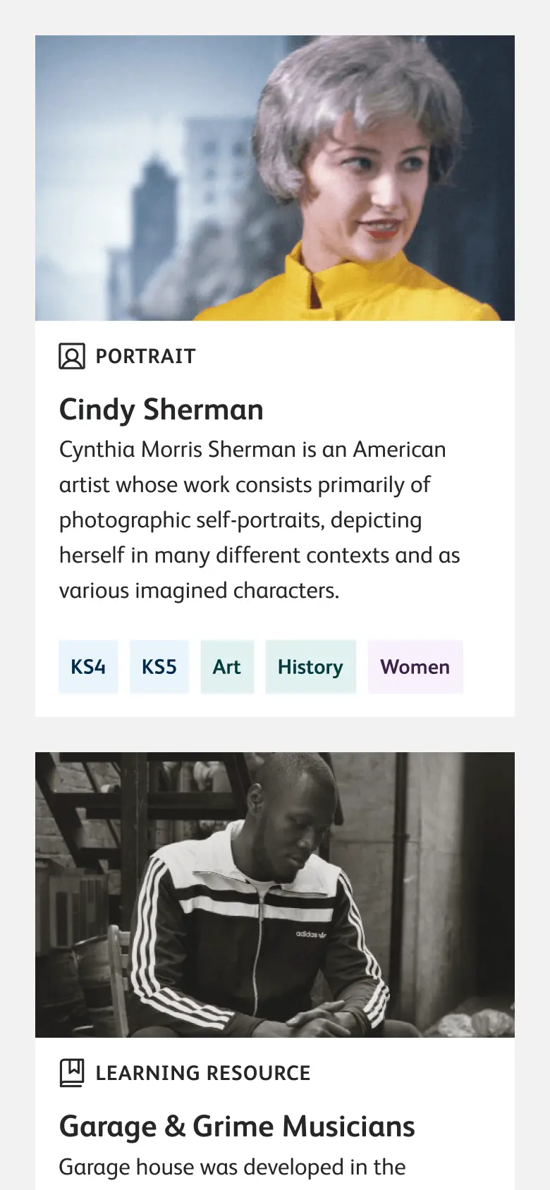 Card design for National Portrait Gallery learning hub project