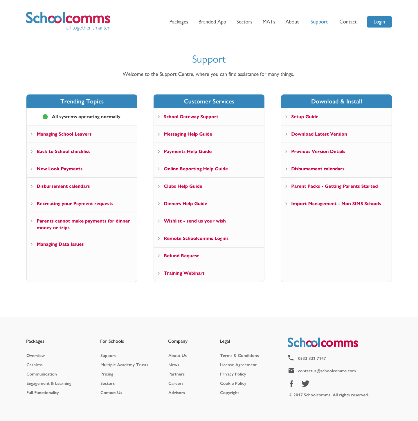 Schoolcomms support page design